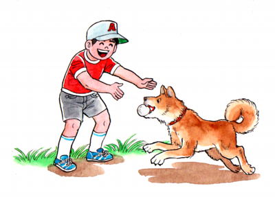 犬と遊ぶ少年